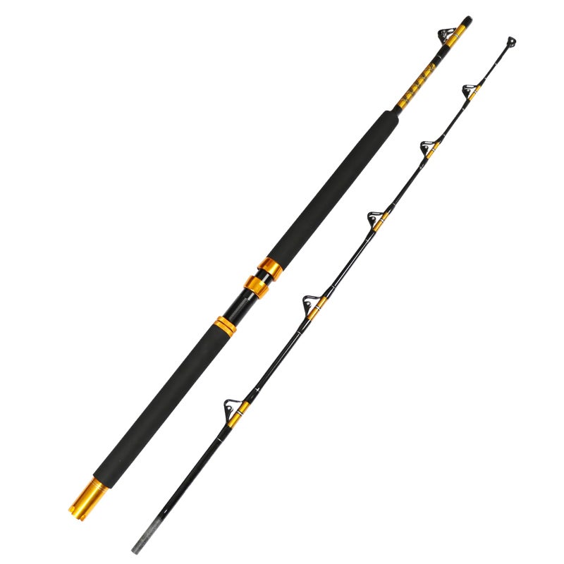 Fiblink 1-Piece/2-Piece Saltwater Offshore Heavy Trolling Rod Big Game Roller Rod Conventional Boat Fishing Pole (5 Feet 6 Inch, 30-50 lb/50-80 lb/80-120 lb) (2-Piece, 7 Feet) - Image 1